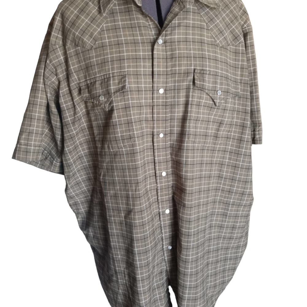 Plains dark green plaid Western Wear, pearl snap, short sleeve shirt, XL